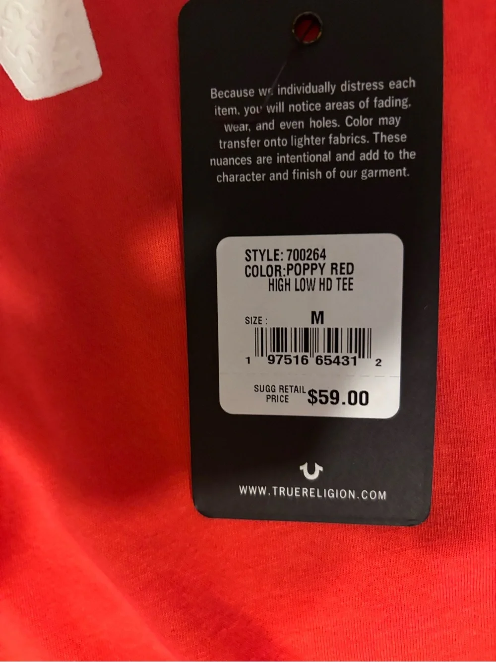 True Religion Red Tee with White Bold Logo